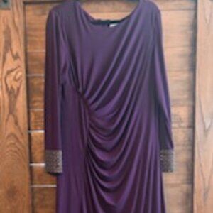 Calvin Klein Womens 18W Embellished Ruched Long Sleeve Mother of the Bride